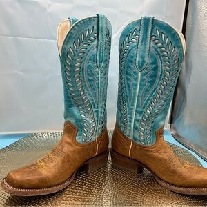 Arango women 7 teal inlay cowgirl boots